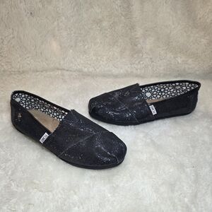 TOMS Black Glitter Classic Alpargata Slip On Flats Size 7